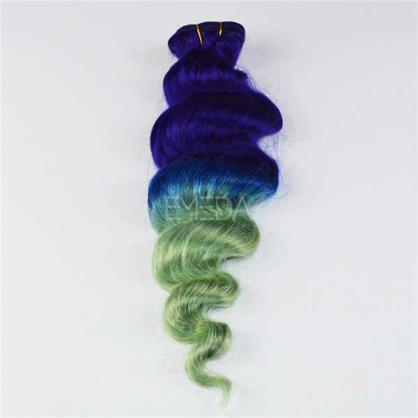 Blue green two tone human hair clip on LJ179